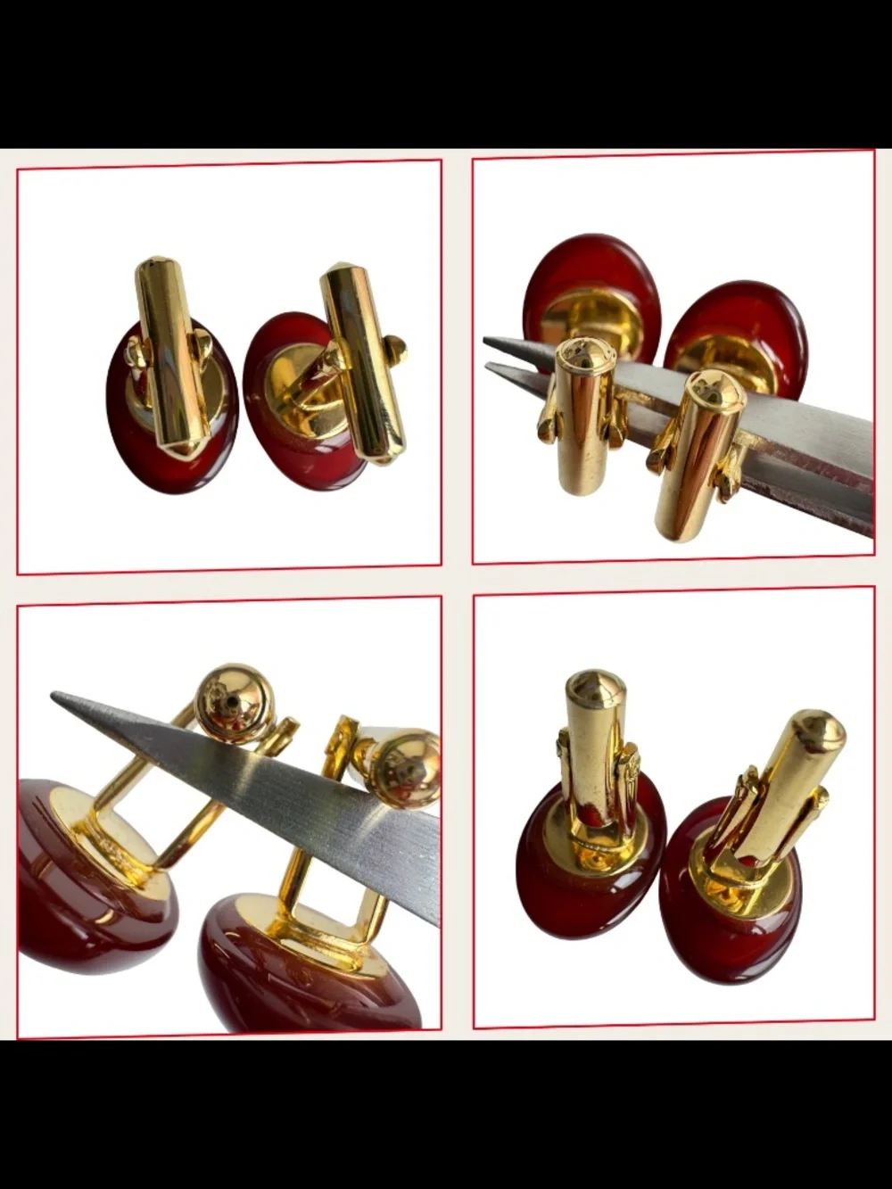 Vintage Red Oval Cufflinks Lot 5 Pairs Cabochon Mens Formal Jewelry Groom Gift